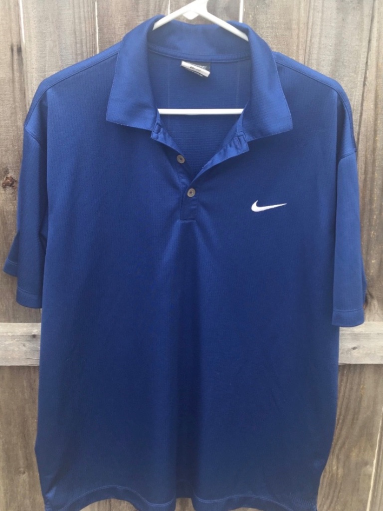 Nike Golf Shirt Mens L Blue Polo Dri-Fit Casual 3 Button
